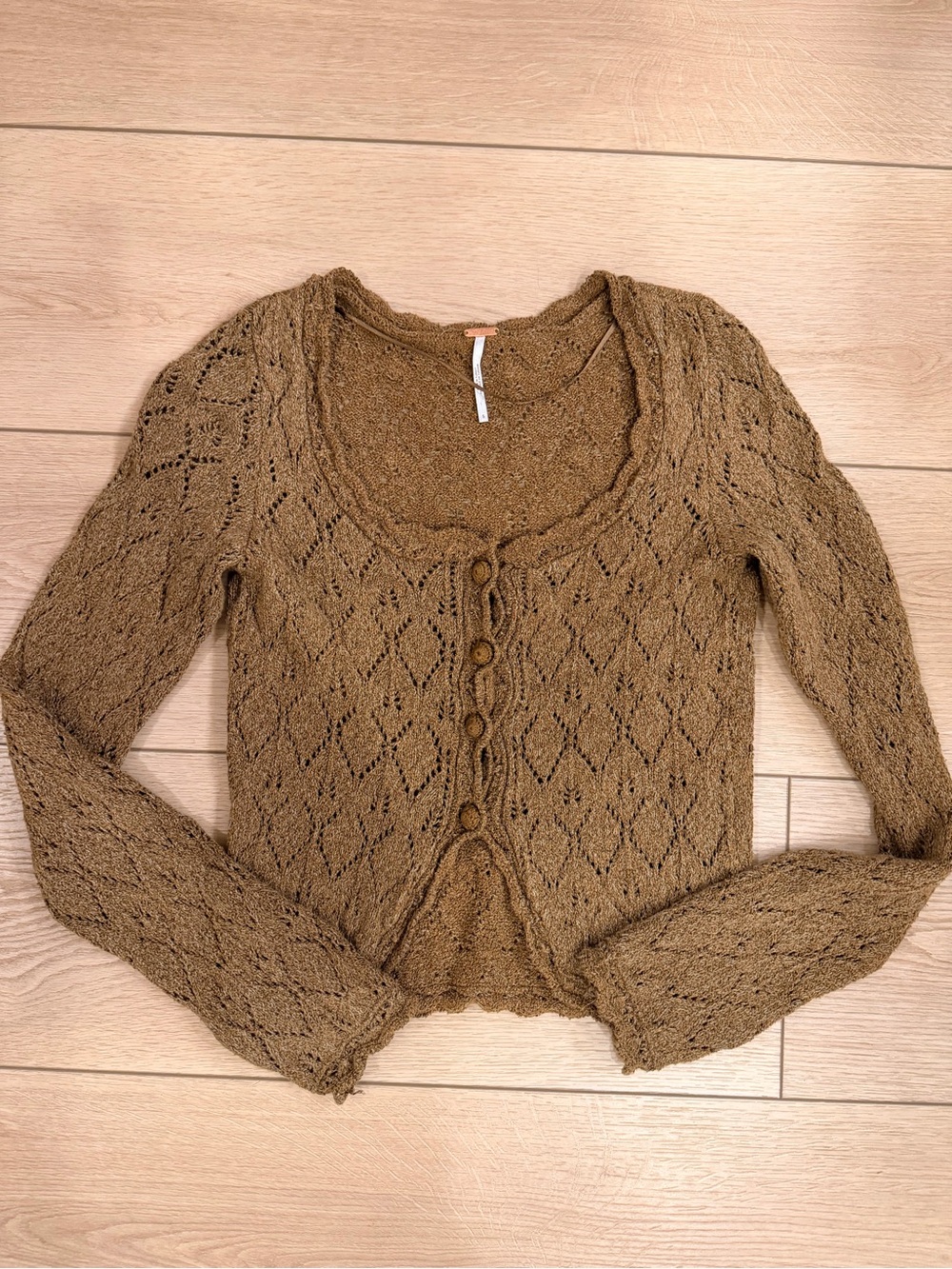 Women's Open-Knit Button-Front Sweater Cardigan - Brown